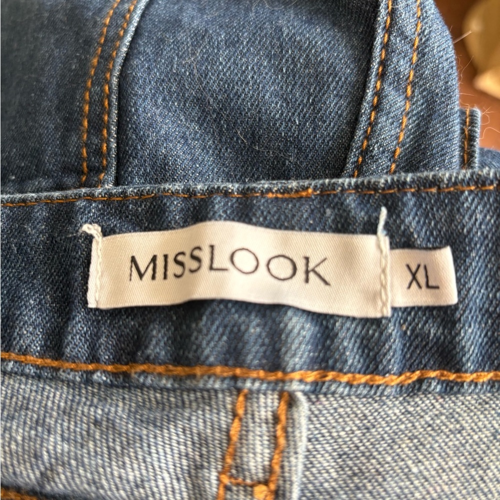 MISSLOOK Women’s Sz XL Juniors Blue Floral Patch Denim Overalls pockets buttons - Picture 6 of 9